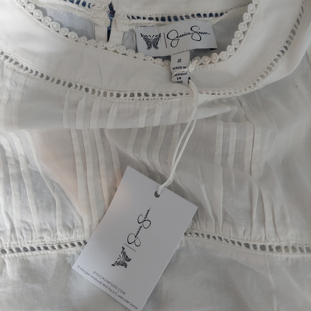 Jessica Simpson White Ruffle Eyelet Sleeveless Blouse Top Size Small NWT - Picture 7 of 11